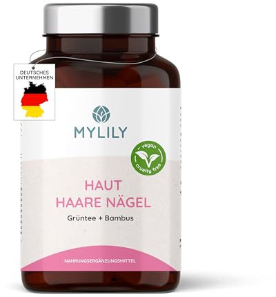 MYLILY® Haut Haare Nägel | Grüntee Kapseln | Biotin Tabletten | Koffein, Vitamin C, Zink Tabletten, Q10 & Selen | Natürlich & Vegan | Haut Nägel Haar Vitamine| Haarvitamine für Frauen | 90 Kapseln