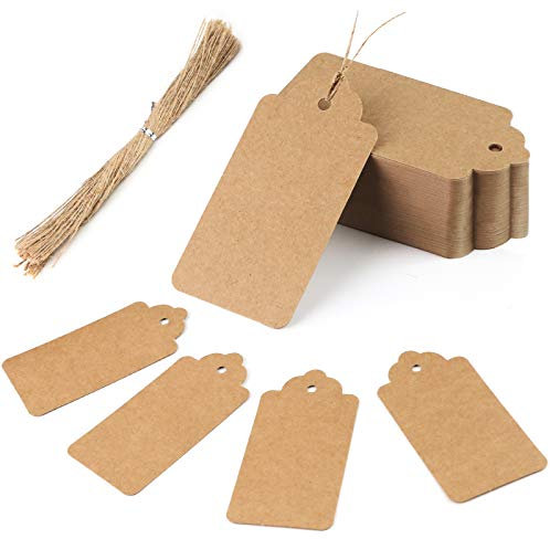 HAKACC 100PCS Brown Kraft Gift Tags with String, 10x5cm Paper Tags for Christmas Wrapping, Festive Crafts, Wedding, Birthday and DIY Decorations