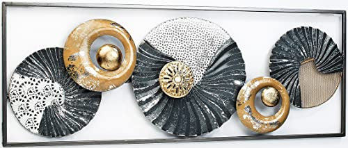 Kobolo Wandbild Wanddeko Metallbild 3D-Bild - SEASHELL -anthrazit weiß gold- ca 28x75 cm