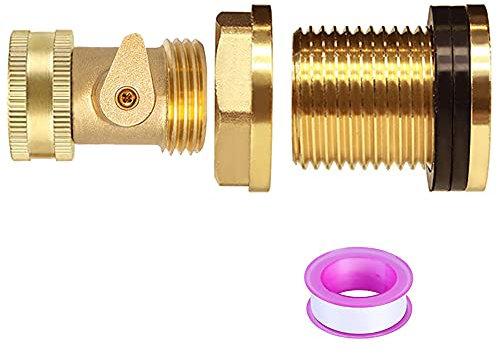 Joywayus 3/4GHT Female x 1NPT Male Brass Bulkhead Water Tank Connector & Garden Hose Shut Off Valve Kit with Rubber Washers and Teflon Tape