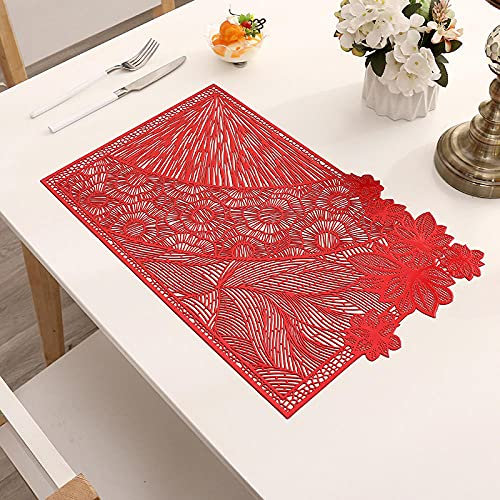 Tovagliette Americana Plastica Lavabili Fiore Rosso Tovagliette Colazione PVC Sottopiatti Antiscivolo Tovagliette Americane Antiscivolo Tovaglietta Resistente Al Calore 30x45cm 4 Pcs