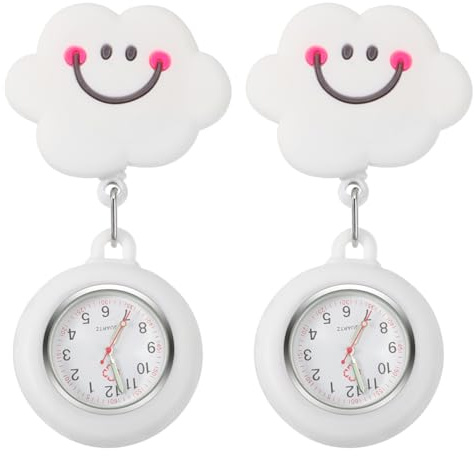 2 Stücke Uhr Einziehbare Taschenuhren Niedliche Wolken Muster Uhren Krankenpflegeuhr FOB Uhr Geschenke für Doktorkrankenschwester Damen