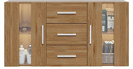 Panana Sideboard Modern Living Room Cupboard Unit Cabinet Furniture 2 Doors 3 Drawers (Oak)
