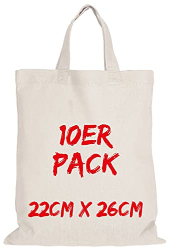 TEXXILLA Apothekertasche - 10er Pack | Natur | mit Zwei kurzen Henkeln | 22x26cm | Jutebeutel | Einkaufstasche | unbedruckt