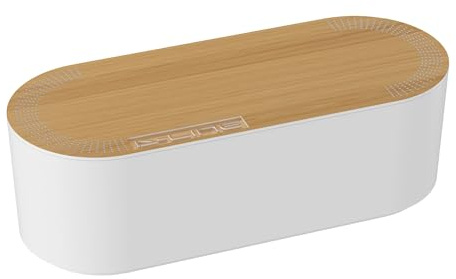 D-Line Cable Management Box, Power Strip Holder, Floor Outlet Hiders, Desk Cord Organizer, Cover TV Wires, Wire Storage, Extension Hider, Office Concealer for Cords - Large, Wood-Effect Lid