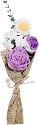 DRYFAL Finito lavoro a maglia uncinetto bouquet di fiori a mano uncinetto bouquet misto fatto a mano fai da te fiore lavorato a maglia rosa girasole margherita fiore artificiale per vaso decorazione