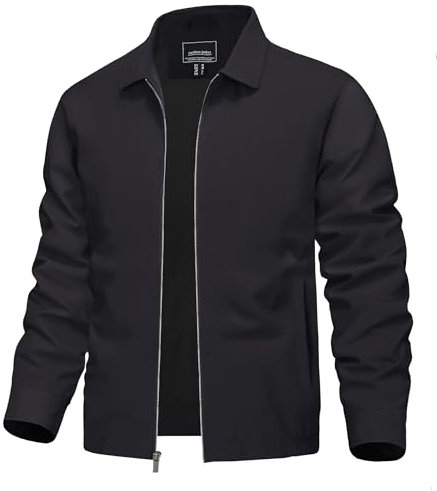 TACVASEN Summer Jackets for Men Lightweight Bomber Jacket Smart Casual Full Zip Jackets Light Spring Windbreaker Jacket Black,L