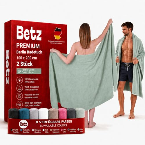 Betz 2 delar XXL badhanddukar BERLIN 100 % bomull storlek 100 x 200 cm färg jade - BERLIN