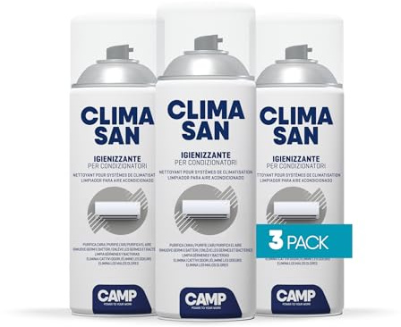 CAMP Climasan Nettoyant - Spray Nettoyant pour Climatiseurs et Systèmes de Climatisation, Idéal pour l’Entretien et le Nettoyage des Unités Intérieures, Formule en Aérosol, Made in Italy, 3x400 ml