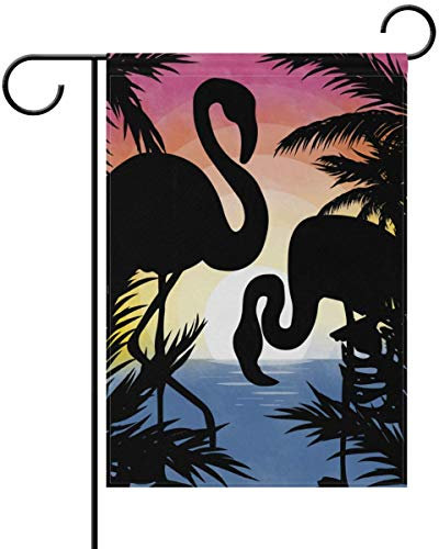 Drapeau de jardin, flamant rose tropical et palmier, bannière d'intérieur amusante, bannière durable pour 70 cm x 102 cm