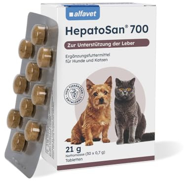Alfavet HepatoSan 700 – Ergänzungsfuttermittel für Hunde – Zur Unterstützung des Leberstoffwechsels – Mit Mariendistel, Artischockenblatt & Curcuma – 30 Tabletten à 700 mg