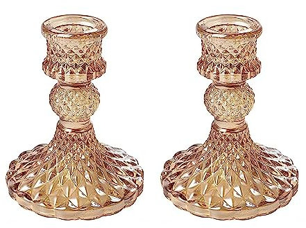 Candlestick Holders, Taper Candle Holders Glass, Candle Pillar Stands for Table Mantel Wedding Housewarming Gift Home Decoration (Gold 2pcs)