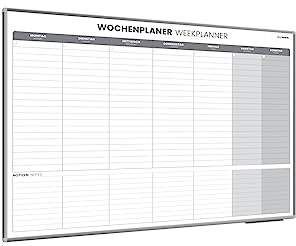 ALLboards Magnetischer Wochenplaner 120x90cm für Wochensplanungen, einfach zu beschreiben Wochenplaner Wandkalender Memoboard Magnettafel auf Deutsch
