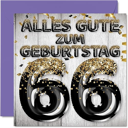 Stuff4 66. Geburtstagskarte für Männer, Schwarz Gold Glitzerballons | Alles Gute zum Geburtstagskarten für 66 Jährige Mann Papa Opa Onkel