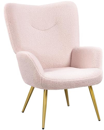 Yaheetech Sillón Moderno de Tejido Bouclé, sillón tapizado, soporta hasta 136 kg, Color Rosa