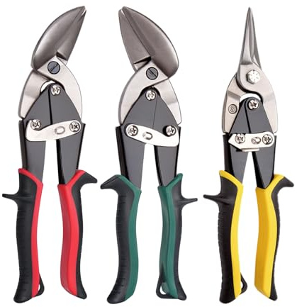 Dekeliy Aviation Tin Snips Set, Straight Heavy Duty Left and Right Tin Cutting Shears, 3-Piece Metal Cutters With Comfort Grips and Safety Latch
