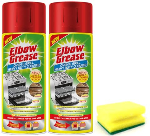 Topest 2X Elbow Grease Oven & Grill Heavy Duty Cleaner Spray (2X 400 ML)- Powerful Oven & Grill Deep Cleaner Degreaser Formula- with Degreaser Sponge