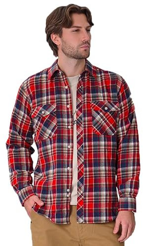 Iris Sprite Chemises en Flanelle à Carreaux pour Hommes - Chemise Décontractée Casual Manches Longues avec Poches (M513-Multicolore Rouge, XXL)