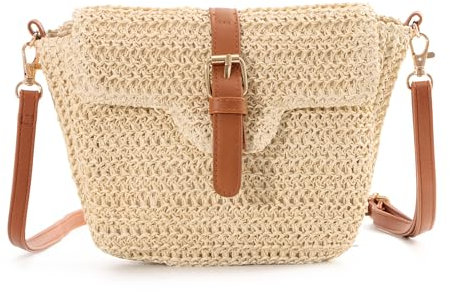 EVEOUT Stroh Umhängetaschen für Damen Mädchen Mode Schultertaschen für Urlaub Reisen Sommer gewebte Lässige Strandtaschen