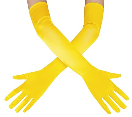 OWITER Lange Ellenbogen-Satin-Handschuhe für Oper, Abend, Party, Tanz, Abschlussball, gelb, One size