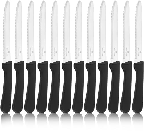 targzier Steakmesser Set 12-teilig,Hochwertiges Steakbesteck Messerset,Steak Messer Set aus Edelstahl mit Wellenschliff,Frühstücksmesser Wellenschliff&Brötchenmesser,Runde Messer,Spülmaschinenfest