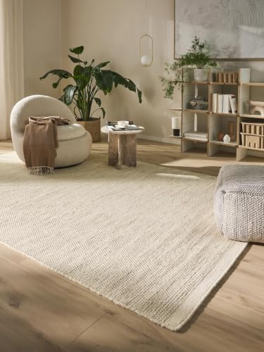 benuta Pure Wollteppich Rocco - Creme 250x350 cm - Handgewebt - Rechteckig & im Style: Wolle, Uni, Boho, Hygge & Cozy, Minimalistisch - Pflegeleicht für Wohnzimmer Schlafzimmer