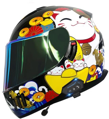 DXDRT Bluetooth Motorcycle Helmet DOT/ECE Approved Full Face Anti-Fog Dual Visor Street Bike Helmet Built-In Dual Speaker with Microphone Various Rides Adult Unisex,Cat D,L59~60cm