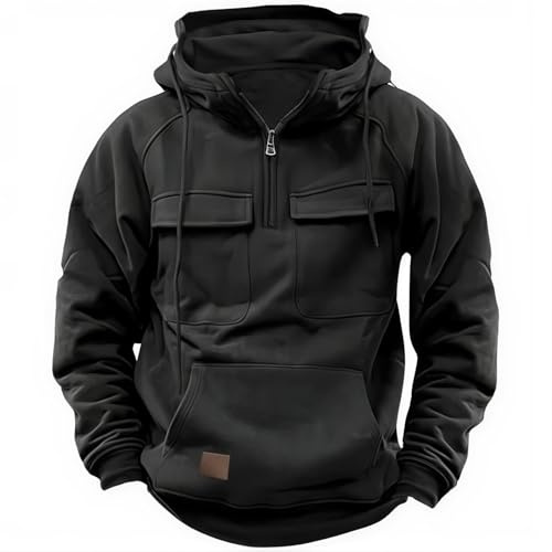 Sweat Pullover Cargo homme Tactique, Sweat à Capuche Zipper, 1/4 Zippé, Vêtements De Sport Et De Gym homme