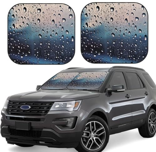 Lot de 2 pare-soleil pliables pour pare-brise de voiture - Protection contre les gouttes de pluie sur le verre - Bloque la couverture de pare-brise - Accessoires de véhicule universels - Taille L