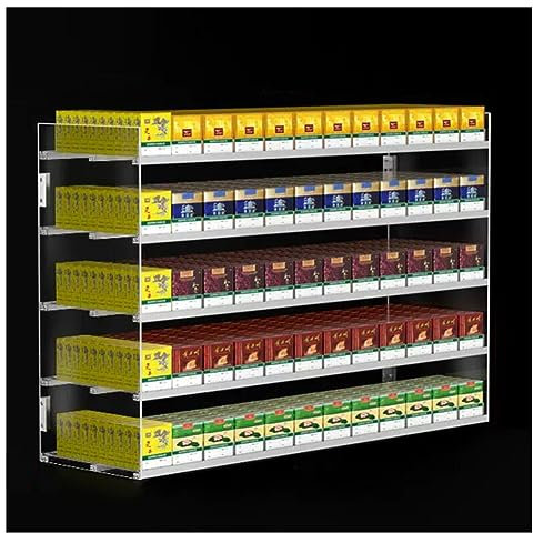 Zigarettenständer aus Acryl, zur Wandmontage, für Marktgeschäft, transparent, 74 x 27 x 65 cm, mit Autoschieber