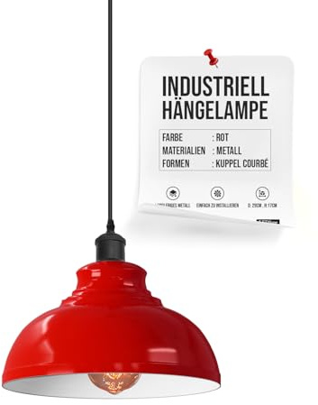 LEDSone Industrielle Pendelleuchte Retro Kronleuchter Deckenleuchte Vintage Lampe Deckenbeleuchtung Metallschirm für Restaurant Wohnzimmer Schlafzimmer Küche Flur Bar (Rot)