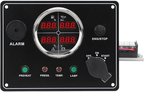Cosiki Boat Gauges Set, Marine Switch Panel with Keys Metal Plastic Digital Gauge Cluster Set for Yachts Speedboats (Black)