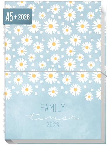 Häfft® Family-Timer 2026 A5+ Daisy Times Familien-Kalender für 4 Personen, Familien-Planer 12 Monate: Jan bis Dez 26, Family-Organizer - nachhaltig & klimafreundlich