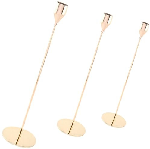 Cabilock 3-teiliges Kerzenhalter-Set für Dinnerpartys und Heimdekoration Goldene Stabkerzenhalter Aus Metall für Hochzeiten Weihnachten Erntedankfest