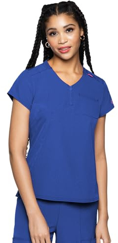 Med Couture Scrubs top for Women Medical Quarter Zip V-Neck Scrub Top Tuckable with Chest Pocket and Rounded Hem - MC705, M, Royal