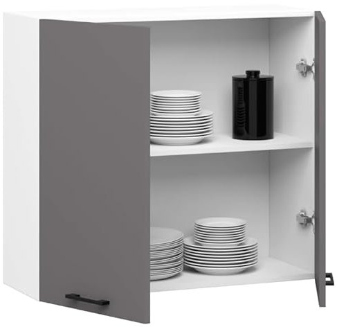 BDW - Küchenschrank Hängend - Oberschrank Küche - Weiß/Grau - 80x30x72cm, mit 2 Türen und Griffen - Küchenschränke Einzeln, Wandschrank, Küchenhängeschrank - OLIWIA1 STK