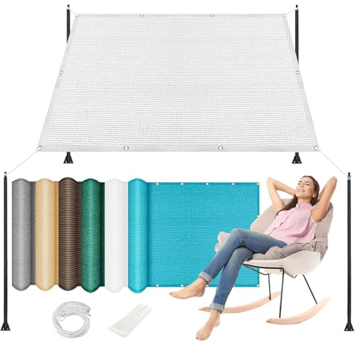 Sonnensegel mit Ösen 120 x 200 cm 95% Uv-Schutz Rechteckig Atmungsaktiv Markisenstoff Plane Zeltstoff Persenningstoff mit Ösen Und Kordel für Balkon Terrasse Garten, Weiß