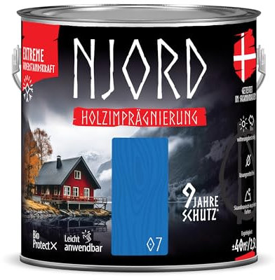 NJORD Holzimprägnierung 2,5 L Holzfarbe (07) Wolkenloser Himmel Holzschutz Bis zu 9 Jahre Holzlack Wetterfester Holzlasur