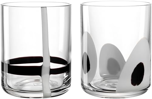 LEONARDO HOME BANDA NERA Trinkglas • 1 Set • Handdekoriertes Glas • Schwarz-Weiß-Look • Wasserglas • Softdrinkbecher • Zwei Designs im Set • Spülmaschinengeeignet • Elegante Optik • 300 ml • 055291