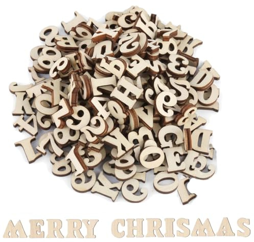 200 Letras de Madera Pequeñas y Números de Madera, 15 mm, Letras y Números para Decoración Navideña, Bodas, Fiestas, Manualidades y Decoración Aleatoria