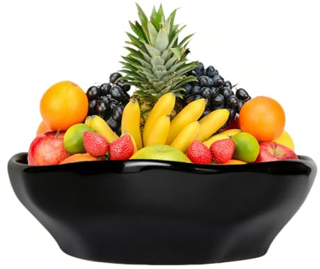 LOUIE SILNA 32 cm großer Obstteller, schwarze Porzellan-Salatschüssel – Obstkorb oder Brotkorb – Tischdekoration – Heim- und Küchengeschirr-Zubehör