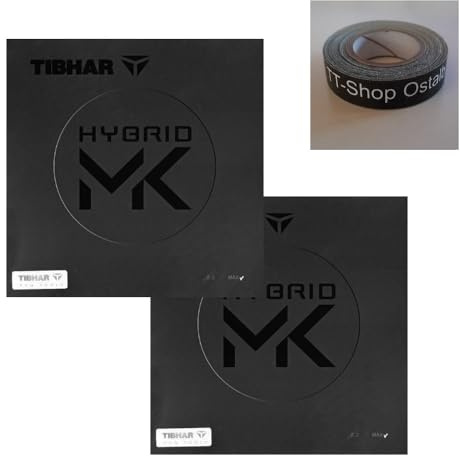 Tibhar Hibrid MK - Rivestimento per ping-pong in confezione da 2 pezzi, con nastro per bordi TT-Shop Ostalb (Max) da 50 cm