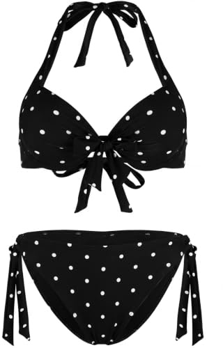 Ocean Blues Women's Push Up Bikini Set Underwire Halter Neck Top & Low Rise Cheeky Bottoms, Adjustable Ties
