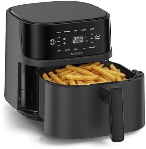 Brabantia Airfryer, XXL, 5,7 Liter, 1700 Watt, 80-200°C | PFAS-frei, für 5 Personen, 10 Kochprogramme, Digitaler Touchscreen, Cool-Touch-Griff, Antirutschfüße, Schwarz, BBEK1136