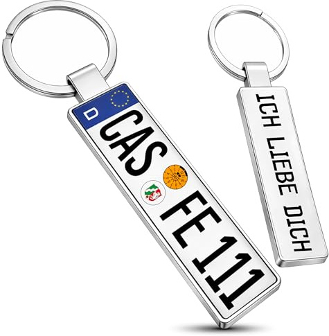 Meinearmbänder Personalisierter Nummernschild Schlüsselanhänger aus Metall mit Gravur – Auto und Motorrad Zubehör – Individuell gestaltbar, langlebig und stilvoll
