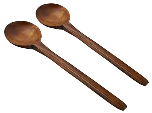 MUELODSIC 2 Piezas Cuchara de Madera Cuchara de Servir de Madera Antiadherente de Mango para Cocinar Ramen y Gachas de Avena
