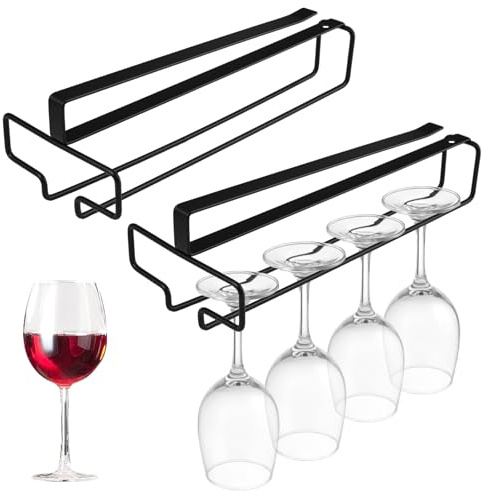 2 stycken hängande vinglashållare, 26 x 10,5 cm vinglashållare metall, vinglashållare under skåpet utan borrning, vinglashylla för upphängning, vinglashållare för kök, barer och restauranger