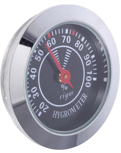 Healvian Small Analog Cigar Hygrometer 38mm Mechanical Round Humidor Accessory Black for Cigar Box and Trumpet Case Household Use