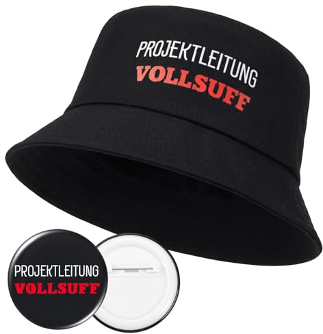 Geyoga Fischerhut mit Spruch und Anstecker mit Biermuster Bierhut für Herren Damen Bierfeste Strand JGA und Outdoor-Sportarten