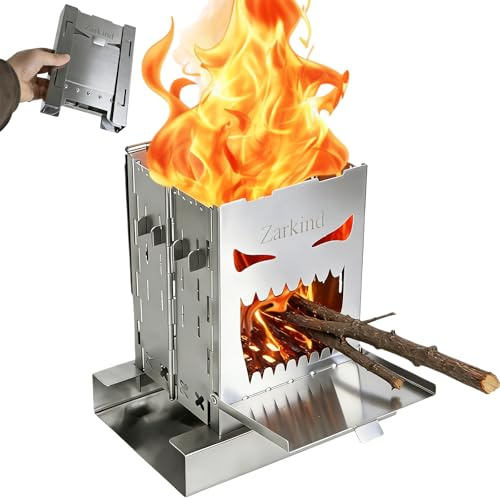 Zarkind Portable Camping Wood Stove, Foldable Stainless Steel Bushcraft Stove, Mini Wood Burning Stove for Outdoor Cooking, Survival, Hiking & Camping